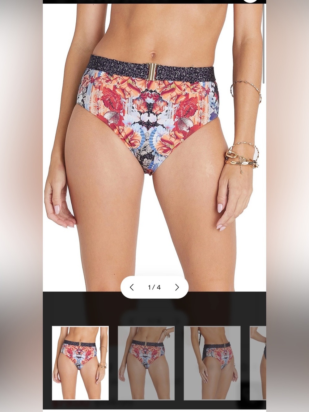Aqua Blu High-Waist Floral Bikini Bottom with Belt Accent - Multicolor